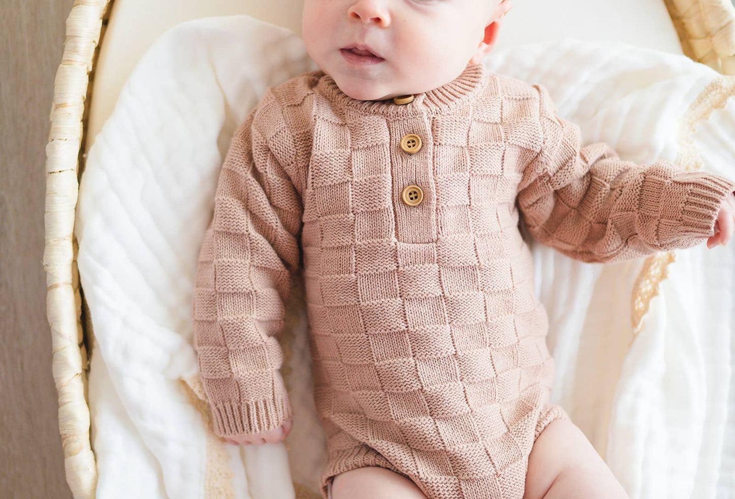 Organic Knit Bodysuit- Mocha Checker